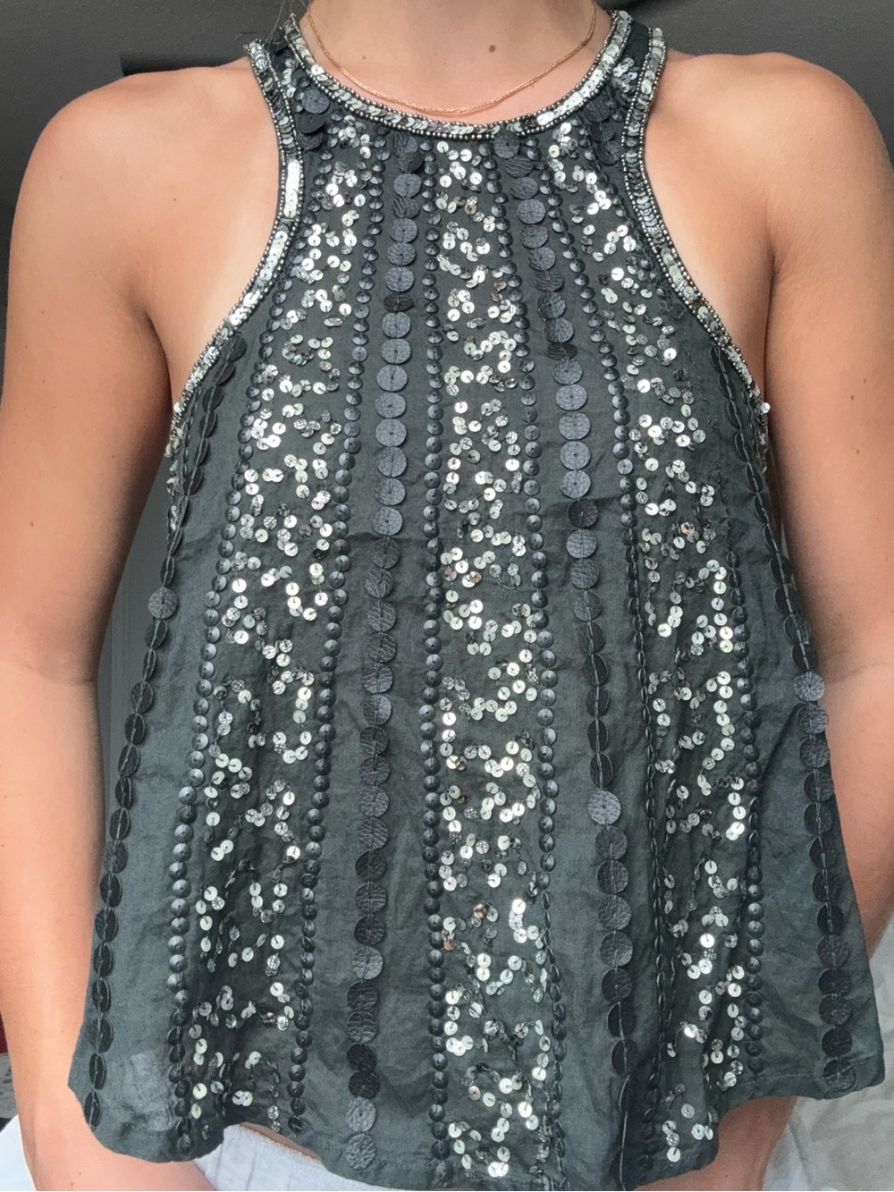 Forever 21 Sequin Halter Tank Dress - Charcoal Silver